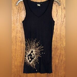 Vintage DC Shoes Black Tank Top with Gold Burst Studs Size Small